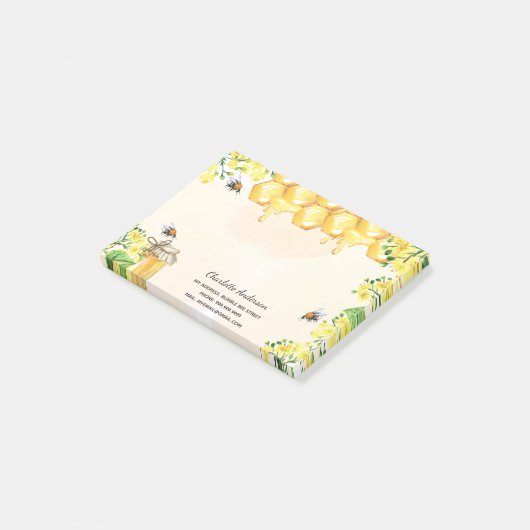 Bumble bijen honinggele bloemenhandel post-it® notes (Schuin)