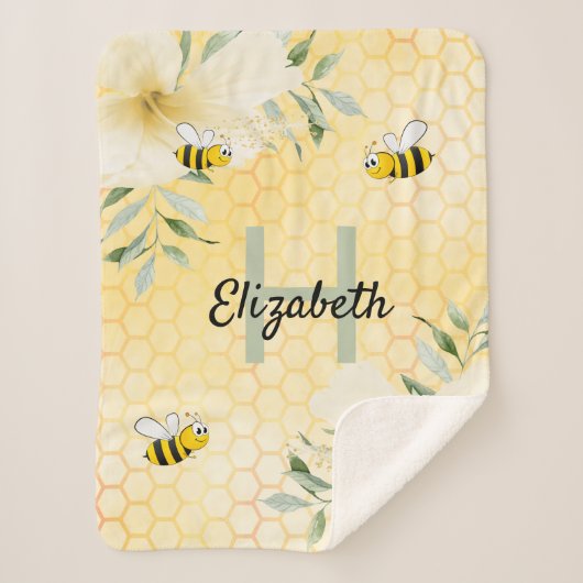Bumble bijen honingraat florals tropisch monogram sherpa deken (Voorkant)