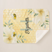 Bumble bijen honingraat florals tropisch monogram sherpa deken (Voorkant (horizontaal))