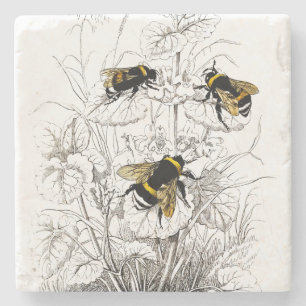 Bumble bijen op bloemen stenen onderzetter