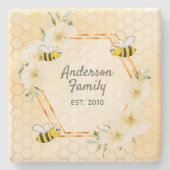 Bumble bijen tropical floral yellow monogram stenen onderzetter (Voorkant)
