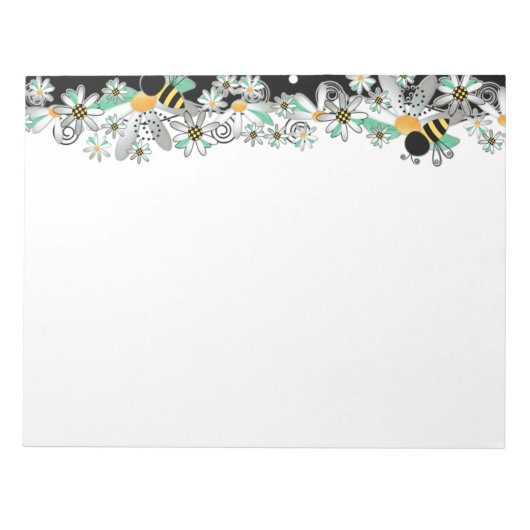 Bumble bijen White Daisies en Black Polka Dots Notitieblok (Voorkant)