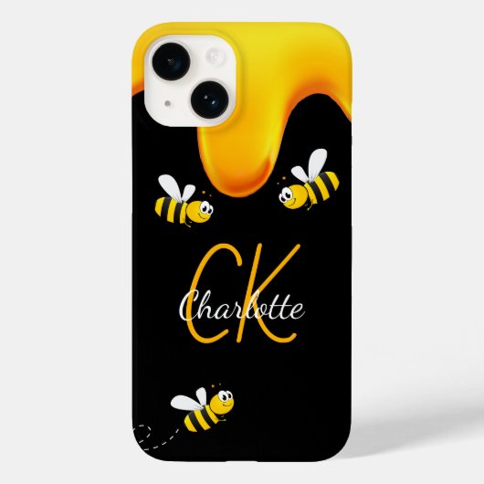Bumble bijen zwart honingdruppelmonogram Case-Mate iPhone case (Achterkant)