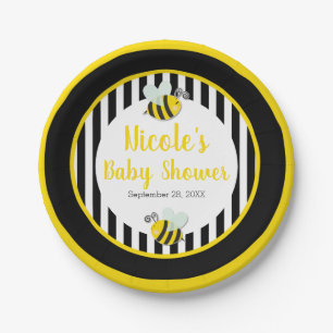Bumble Black White Yellow Bee Theme Baby shower Papieren Bordje