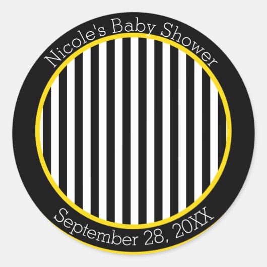 Bumble Black White Yellow Bee Theme Baby shower Ronde Sticker (Voorkant)