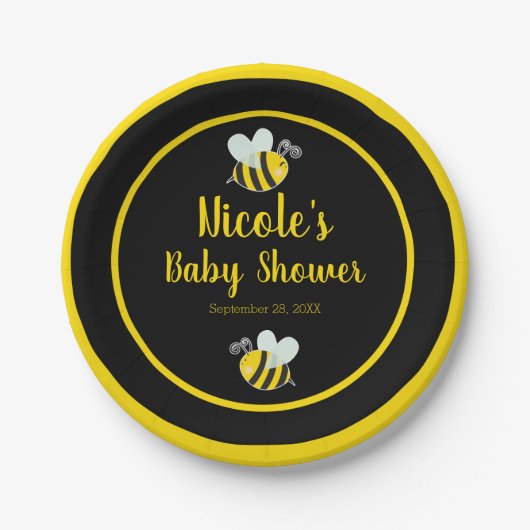 Bumble Black & Yellow Bee Theme Baby shower Papieren Bordje (Voorkant)