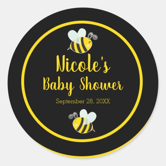 Bumble Black & Yellow Bee Theme Baby shower Ronde Sticker (Voorkant)