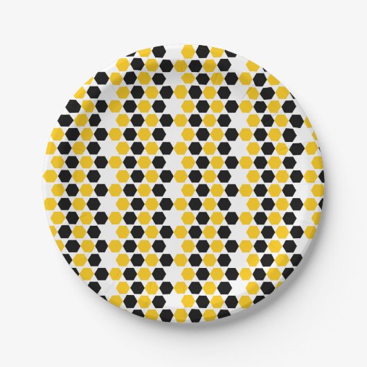 Bumble Black Yellow Geometric Hexagram Hex Patroon Papieren Bordje (Voorkant)