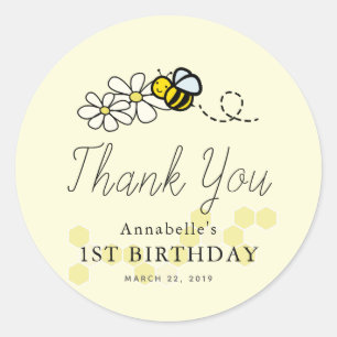 Bumble/Honey Bee Any Age Verjaardag Dank u Ronde Sticker