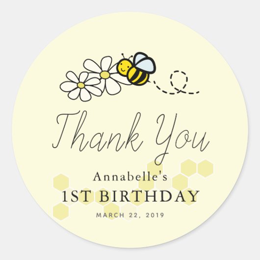 Bumble/Honey Bee Any Age Verjaardag Dank u Ronde Sticker (Voorkant)