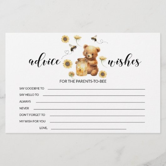 Bumble honey bee baby shower advies wenskaart briefpapier (Voorkant)