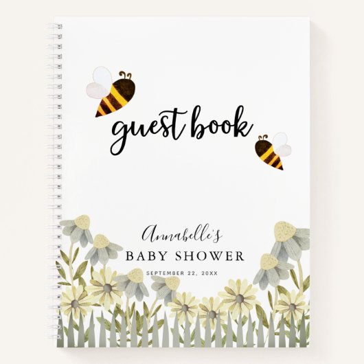 Bumble/Honey Bee Baby shower White Guest Book Notitieboek (Voorkant)