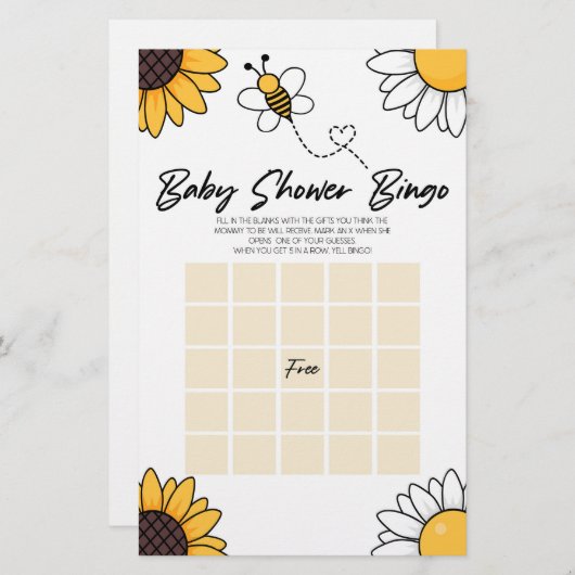 Bumble Honey Bee Bingo Baby shower spel Briefpapier (Voorkant / Achterkant)