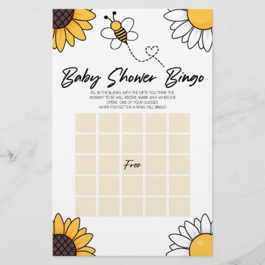 Bumble Honey Bee Bingo Baby shower spel Briefpapier (Voorkant)