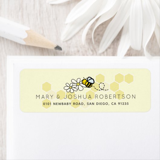 Bumble / Honey Bee & Daisy geel adreslabel Etiket (Insitu)
