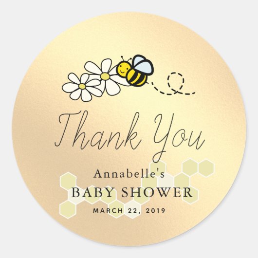 Bumble/Honey Bee Gold Baby shower Classic Ronde S Sticker (Voorkant)