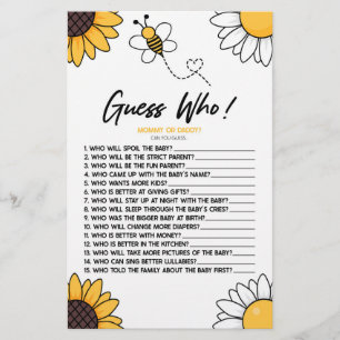 Bumble Honey Bee Raad wie! Baby shower spel Briefpapier