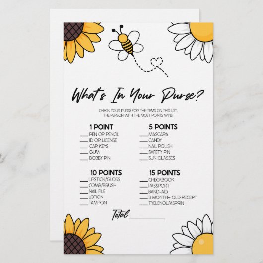 Bumble Honey Bee Wat is er in Purse Baby shower sp Briefpapier (Voorkant / Achterkant)