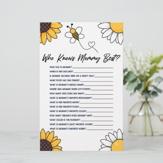 Bumble honing bij die mama Baby shower spel kent Briefpapier (Staand voorkant)