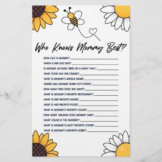Bumble honing bij die mama Baby shower spel kent Briefpapier (Voorkant)