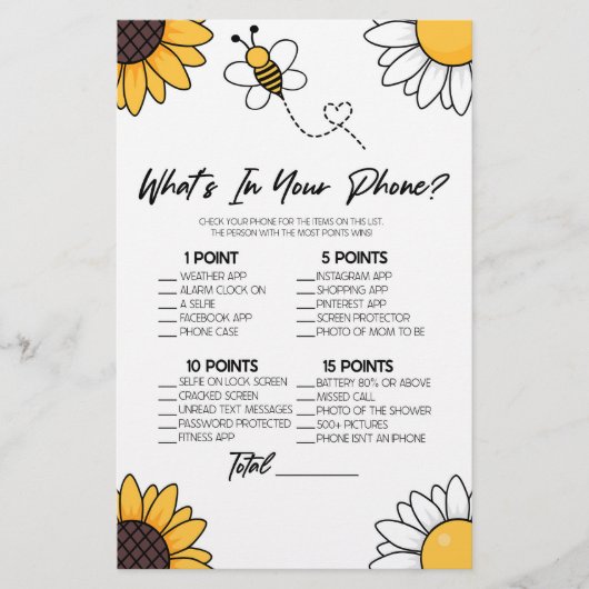 Bumble honing bij in je telefoon Baby shower spel Briefpapier (Voorkant)