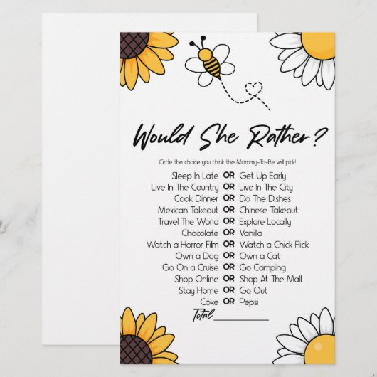 Bumble honing bij wil ze liever Baby shower spel Briefpapier (Voorkant / Achterkant)