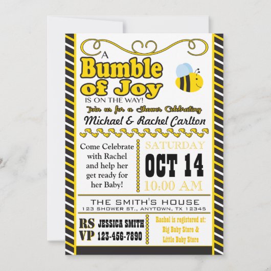 Bumble of Joy Baby shower Invitation Kaart (Voorkant)