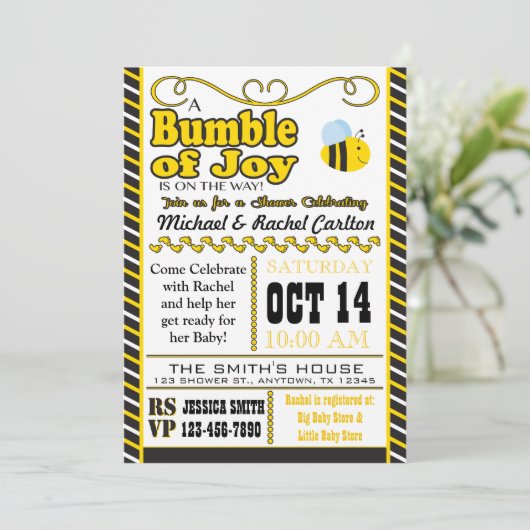 Bumble of Joy Baby shower Invitation Kaart (Staand voorkant)