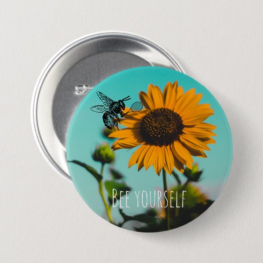 Bumble Tennis with Sunflower Background Ronde Button 7,6 Cm (Voorkant /achterkant)