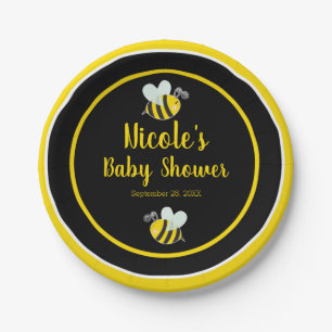 Bumble Zwart & Geel Wit Bijen Thema Baby shower Papieren Bordje