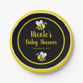 Bumble Zwart & Geel Witte Bij Thema Babyfeestje Papieren Bordje