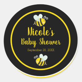 Bumble Zwarte & Gele Witte Bij Thema Baby Shower Ronde Sticker