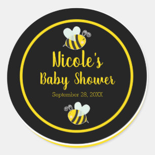 Bumble Zwarte & Gele Witte Bij Thema Baby Shower Ronde Sticker