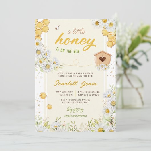 Bumblebee Baby shower Little Honey Sweet Daisy Kaart (Staand voorkant)