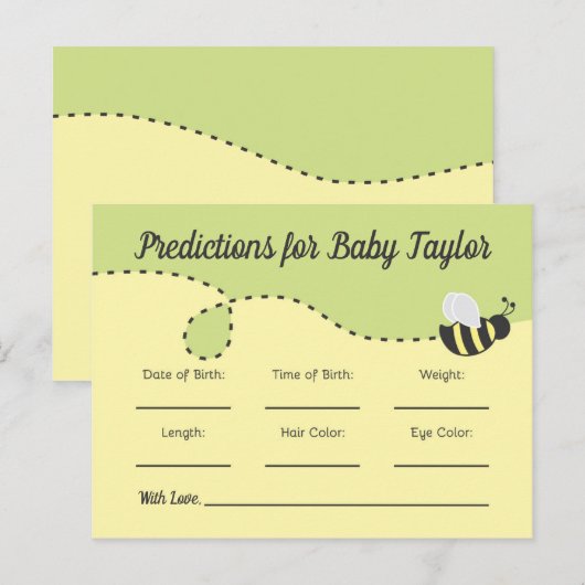 Bumblebee Baby shower Voorspellingen geel en groen Uitnodiging Briefkaart (Voorkant / Achterkant)