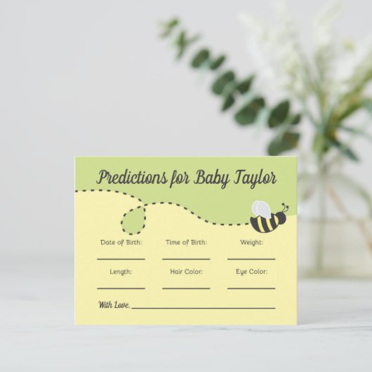Bumblebee Baby shower Voorspellingen geel en groen Uitnodiging Briefkaart (Staand voorkant)