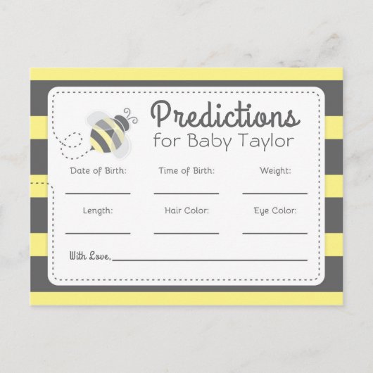Bumblebee Baby Shower Voorspellingen geel en zwart Uitnodiging Briefkaart (Voorkant)