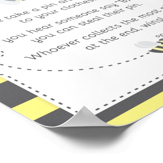 Bumblebee Baby shower Zeg geen Baby-spelcode Poster (Hoek)