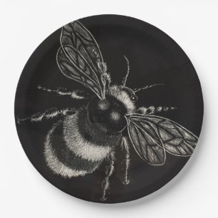 Bumblebee Black en White Motif Flits Papieren Bordje