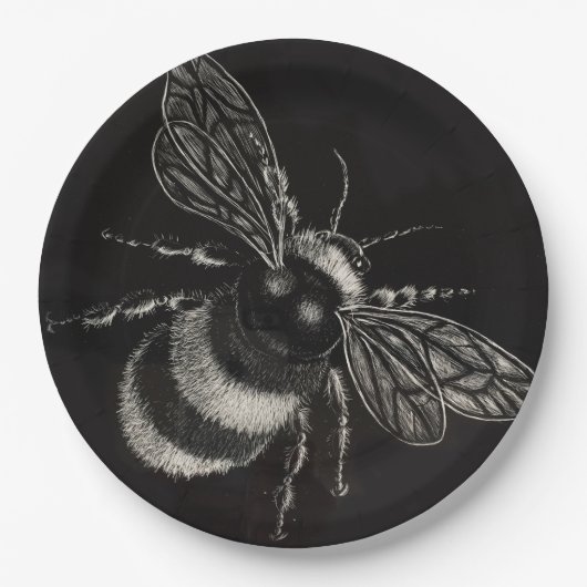 Bumblebee Black en White Motif Flits Papieren Bordje (Voorkant)