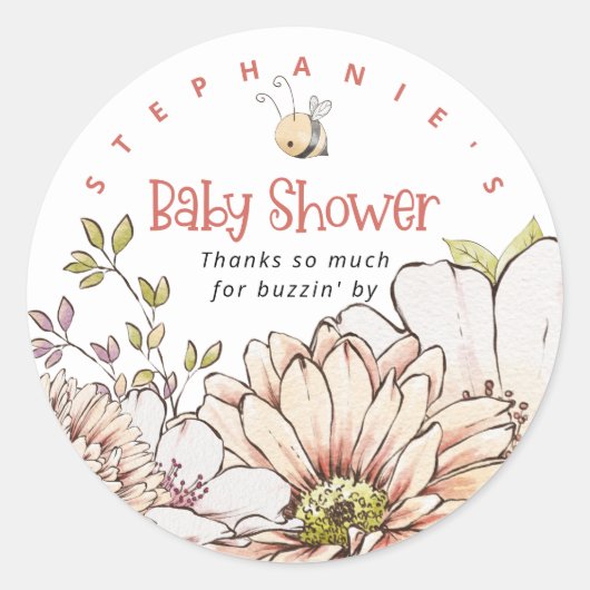 Bumblebee Bloemen Naam Dank u Koraal Baby shower Ronde Sticker (Voorkant)