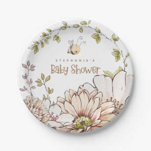 Bumblebee Bloemen Naam Gouden Tekst Baby shower Papieren Bordje