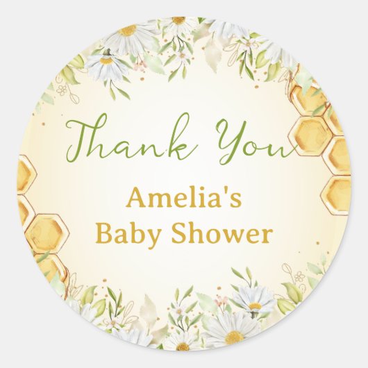 Bumblebee Daisy Honey Baby shower Favor Dank je Ronde Sticker (Voorkant)