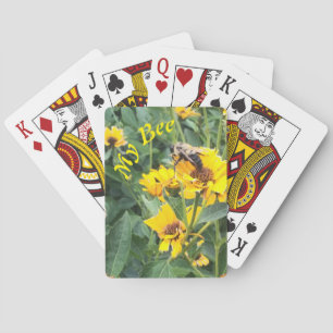 Bumblebee, die een gele bloem bestuift pokerkaarten