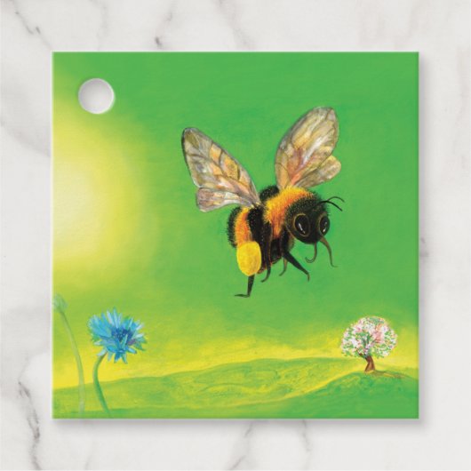 Bumblebee die over de weide vliegt bedankjes labels (Voorkant)