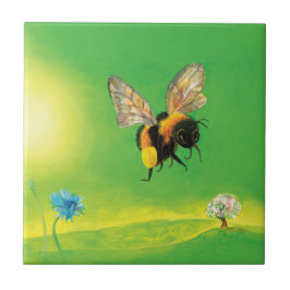 Bumblebee die over de weide vliegt tegeltje