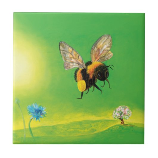 Bumblebee die over de weide vliegt tegeltje (Voorkant)