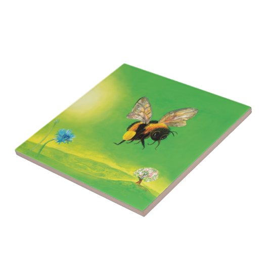 Bumblebee die over de weide vliegt tegeltje (Zijkant)