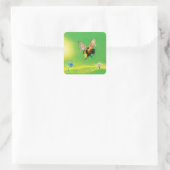 Bumblebee die over de weide vliegt vierkante sticker (Tas)