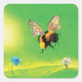 Bumblebee die over de weide vliegt vierkante sticker
